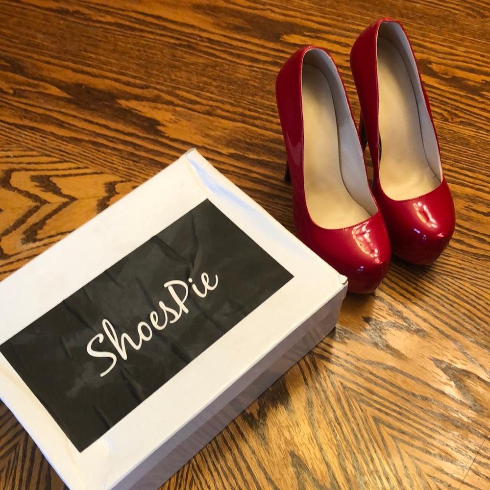 ShoesPie Red size 9. Brand new with box. Never worn. 6” heel 2” platform.
